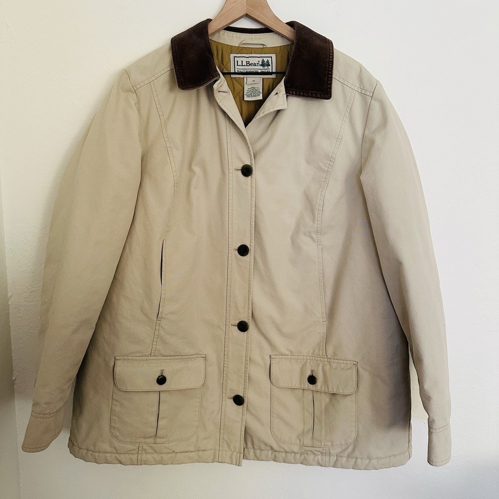 Vtg LL Bean Barn Jacket Womens 1X Tan Chore Field Quilt Lined Coat Thinsulate - Picture 7 of 13